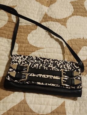 Black and White Printed Leather Crossbody Bag